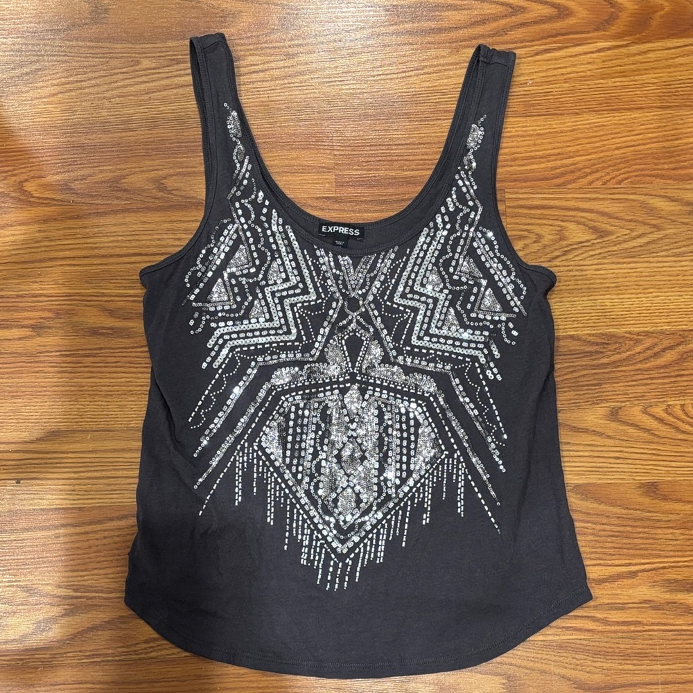 Express Black and Silver Embellished Tank Top